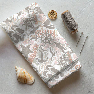 Nautische Strandcollage Taupe ID840 Stoff