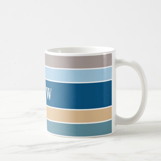 Nautische Streifen, benutzerdefinierte Monogramm-T Tasse (Rechts)