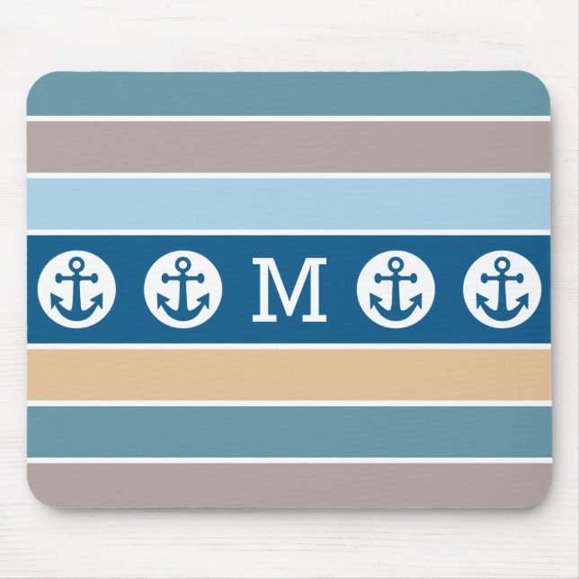 Nautische Streifen für ein Monogramm-Mousepad Mousepad (Vorne)