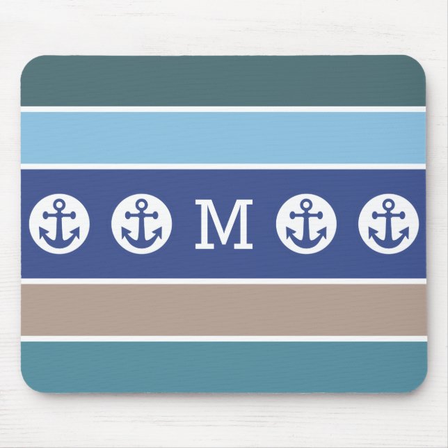 Nautische Streifen für ein Monogramm-Mousepad Mousepad (Vorne)
