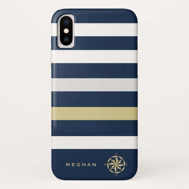 Nautische Streifen-Kompassmonogramm Case-Mate iPhone Hülle (Rückseite)