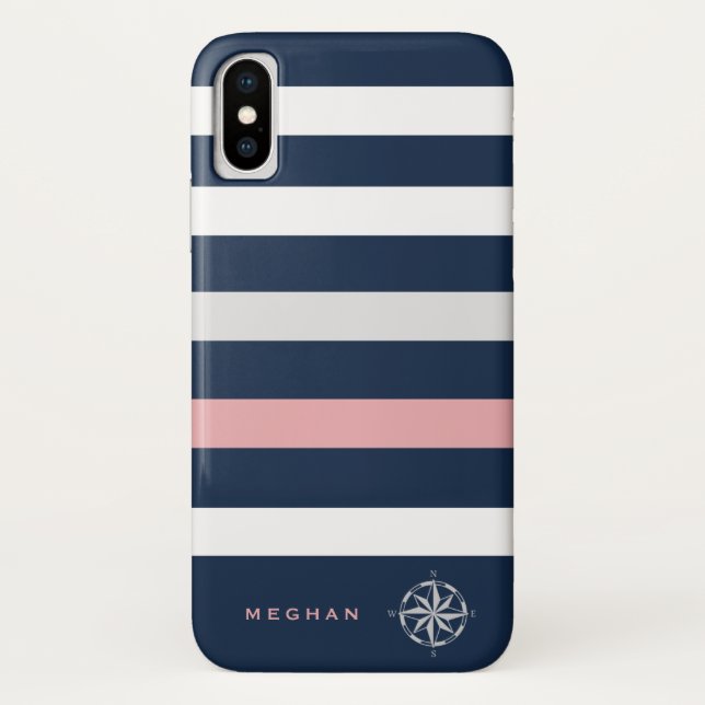 Nautische Streifen-Kompassmonogramm Case-Mate iPhone Hülle (Rückseite)