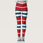 Nautische Streifen Leggings<br><div class="desc">Nautisches Design mit blauen,  roten und weißen Streifen</div>