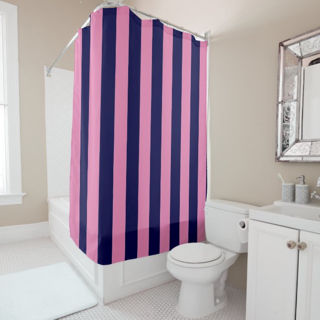 Nautische Streifen Navy Blue und Light Pink Duschvorhang (Beispiel)