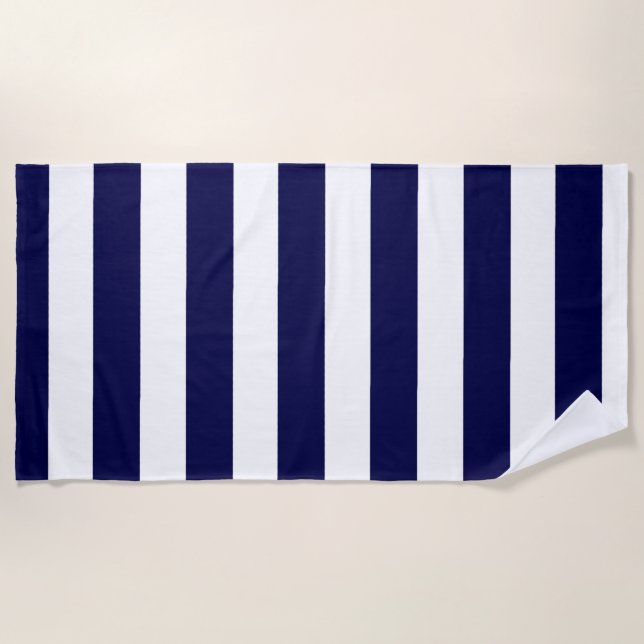 Nautische Streifen Navy Blue und White Strandtuch (Vorderseite)