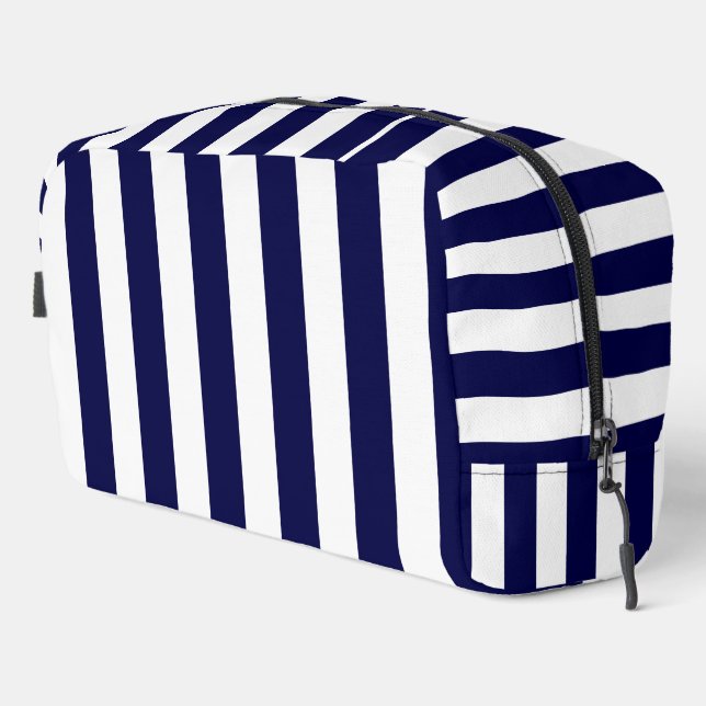 Nautische Streifen Navy Blue und White Waschbeutel (Rechte Ecke)