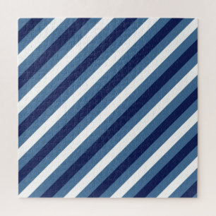 Nautische Streifen Navy Smokey Blau Crisp Weiß  Puzzle
