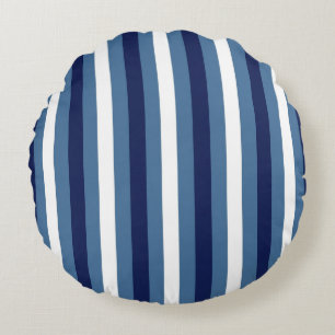 Nautische Streifen Navy Smokey Blau Crisp Weiß Rundes Kissen