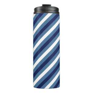 Nautische Streifen Navy Smokey Blau Crisp Weiß Thermosbecher
