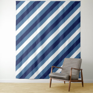 Nautische Streifen Navy Smokey Blau Crisp Weiß Wandteppich