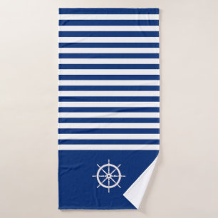 Nautische Streifen+Schiffe Rad blau+weiß Badhandtuch Set