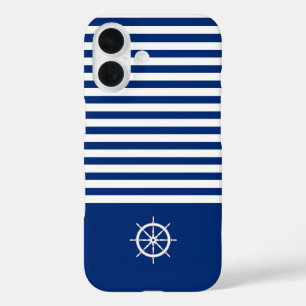 Nautische Streifen+Schiffe Rad blau+weiß iPhone 16 Hülle