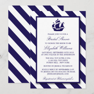 Nautische Streifen und blaues Navy-Ship-Brautparty Einladung