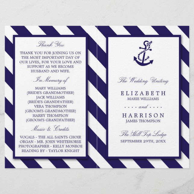 Nautische Streifen und Hochzeit des Navy Blue Anch (Vorderseite)