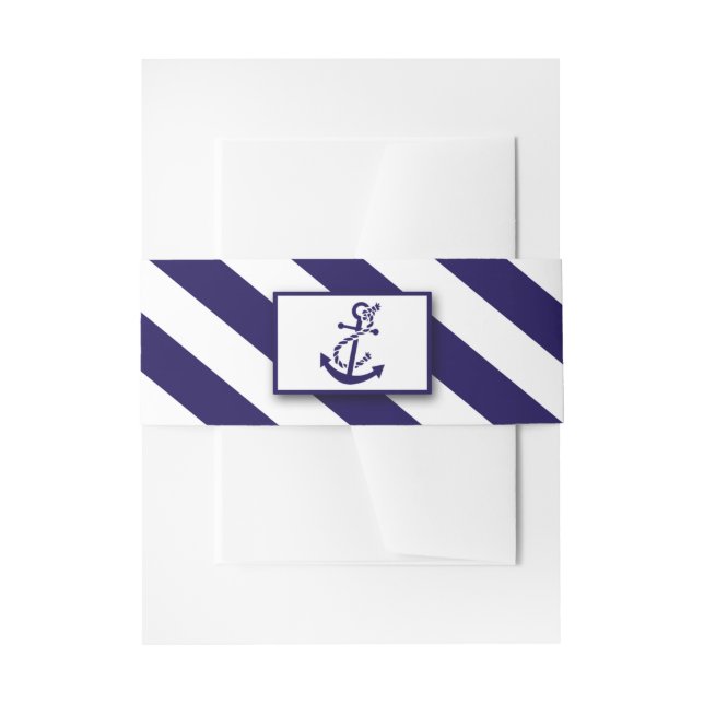 Nautische Streifen und Hochzeit des Navy Blue Anch Einladungsbanderole (Vorderseite Beispiel)