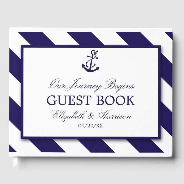 Nautische Streifen und Hochzeit des Navy Blue Anch Gästebuch (Vorderseite)