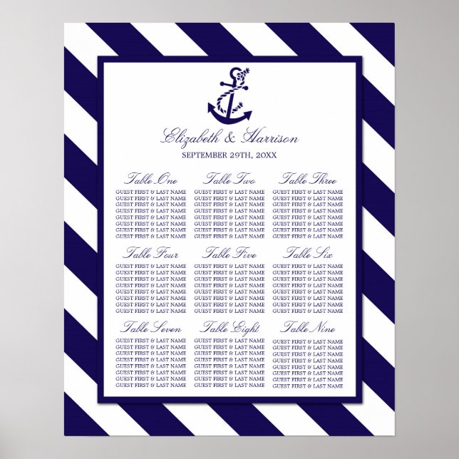 Nautische Streifen und Hochzeit des Navy Blue Anch Poster (Vorne)