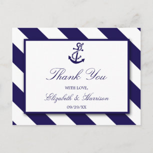 Nautische Streifen und Hochzeit des Navy Blue Anch Postkarte