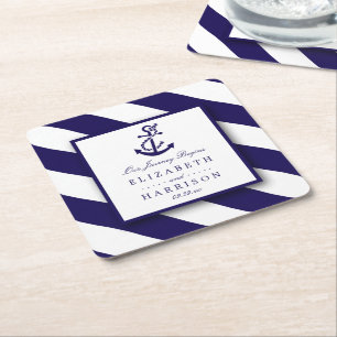 Nautische Streifen und Hochzeit des Navy Blue Anch Rechteckiger Pappuntersetzer