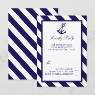 Nautische Streifen und Hochzeit des Navy Blue Anch RSVP Karte