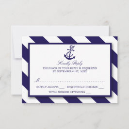 Nautische Streifen und Hochzeit des Navy Blue Anch RSVP Karte