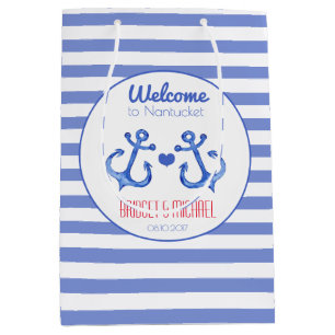 Nautische Streifen und Navy Anchor Wedding Welcome Mittlere Geschenktüte