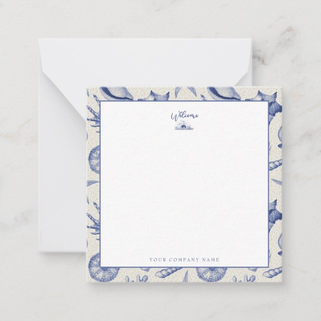 Nautische Themed Blue Seashell Custom Note Card Mitteilungskarte (Vorderseite)