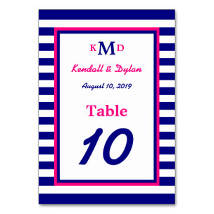 Nautische Tischnummer Card Navy und Pink