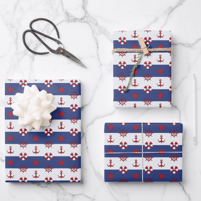 Nautische US Flagge-Muster Geschenkpapier Set (Vorderseite)