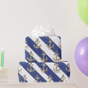 Nautische Verankerung an Wasserfarben Streifen Geschenkpapier