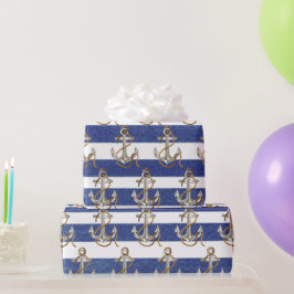 Nautische Verankerung an Wasserfarben Streifen Geschenkpapier