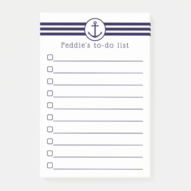 Nautische Verankerung mit blau-weißen Streifen Post-it Klebezettel (Vorderseite)