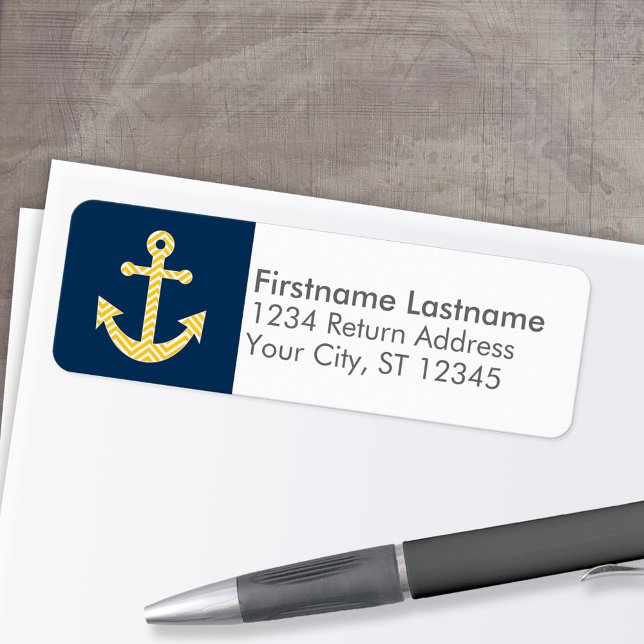 Nautische Verankerung mit Zickzack Navy-Yellow-Mus (Custom Return Address Labels - Low Minimum)