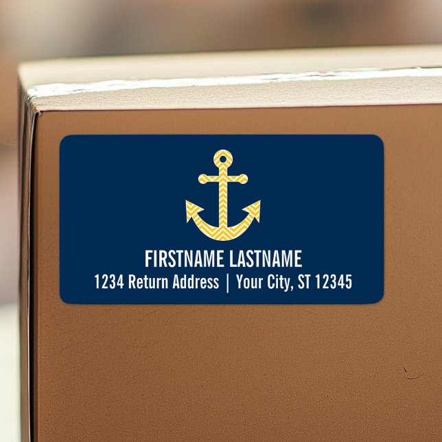 Nautische Verankerung mit Zickzack Navy-Yellow-Mus Adressaufkleber (Personalized return address label)