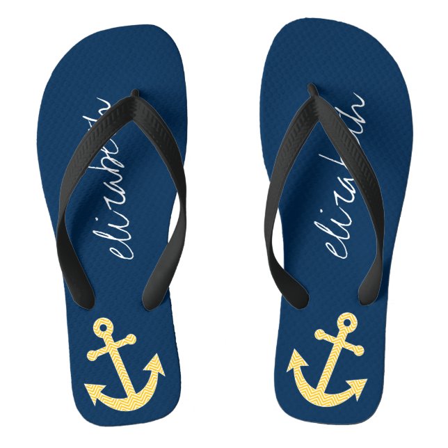 Nautische Verankerung mit Zickzack Navy-Yellow-Mus Flip Flops (Fußbett)