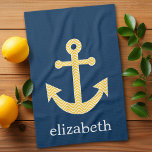 Nautische Verankerung mit Zickzack Navy-Yellow-Mus Geschirrtuch<br><div class="desc">Trendy and Preppy Patterns - Ein klassisches und elegantes Design mit Chevrons und einem Bereich,  um Ihren Namen oder Monogramm hinzuzufügen.</div>