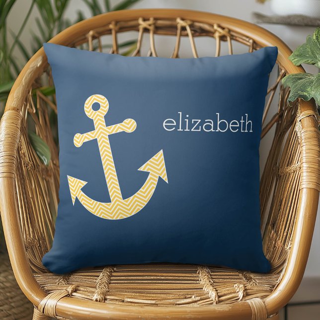 Nautische Verankerung mit Zickzack Navy-Yellow-Mus Kissen (Custom Pillow)