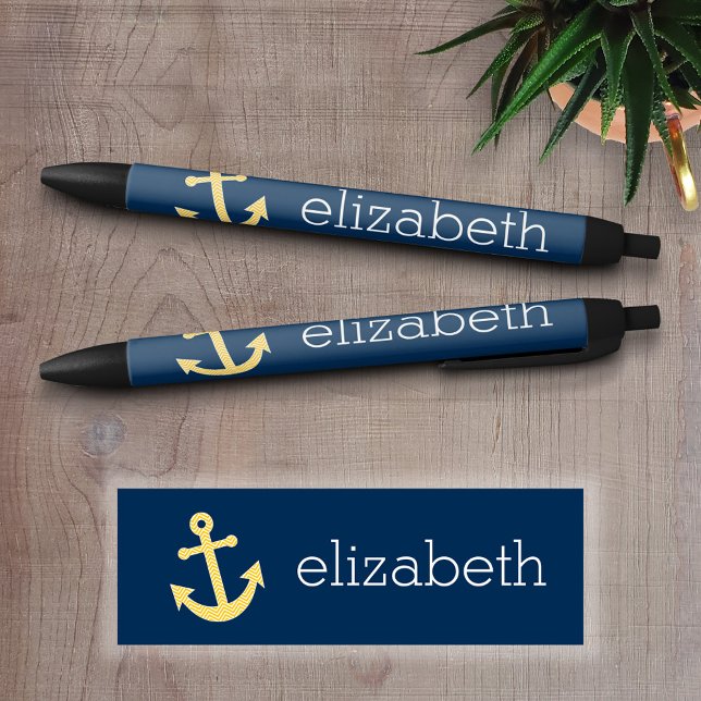 Nautische Verankerung mit Zickzack Navy-Yellow-Mus Kugelschreiber (Personalized Writing Pens)