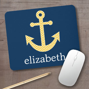 Nautische Verankerung mit Zickzack Navy-Yellow-Mus Mousepad