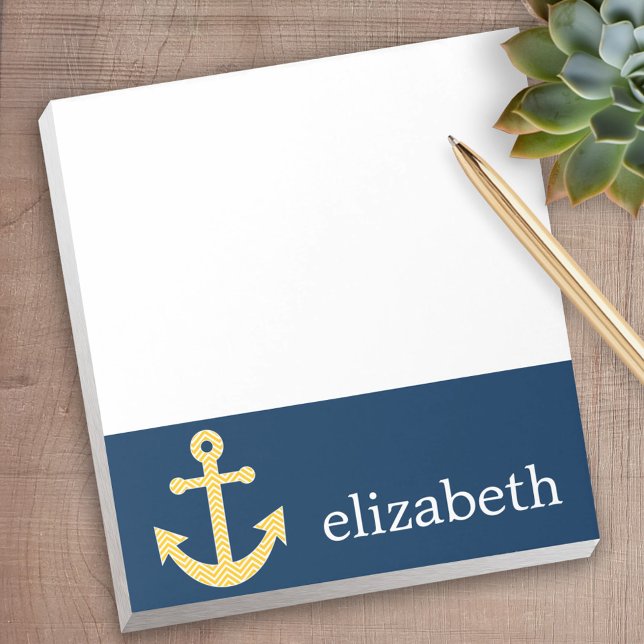 Nautische Verankerung mit Zickzack Navy-Yellow-Mus Notizblock (Personalized notepad - great for a gift or your home office)