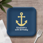 Nautische Verankerung mit Zickzack Navy-Yellow-Mus Pappteller<br><div class="desc">Trendy and Preppy Patterns - Ein klassisches und elegantes Design mit Chevrons und einem Bereich,  um Ihren Namen oder Monogramm hinzuzufügen.</div>