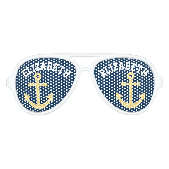 Nautische Verankerung mit Zickzack Navy-Yellow-Mus Partybrille (Vorderseite)