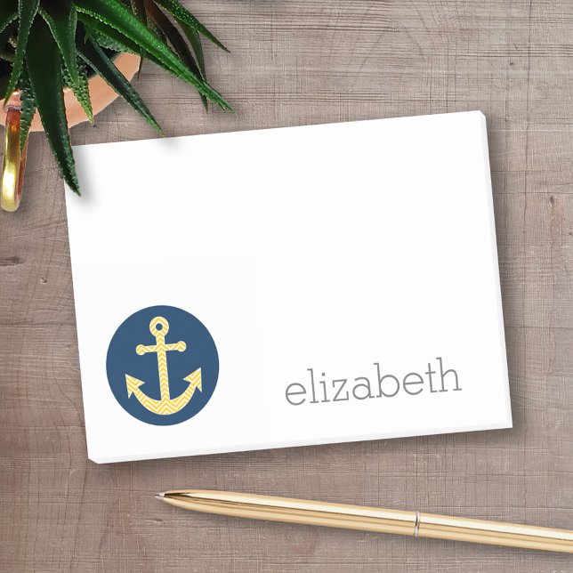 Nautische Verankerung mit Zickzack Navy-Yellow-Mus Post-it Klebezettel (Personalized post-it notes - add your name and other text)