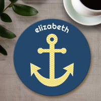 Nautische Verankerung mit Zickzack Navy-Yellow-Mus