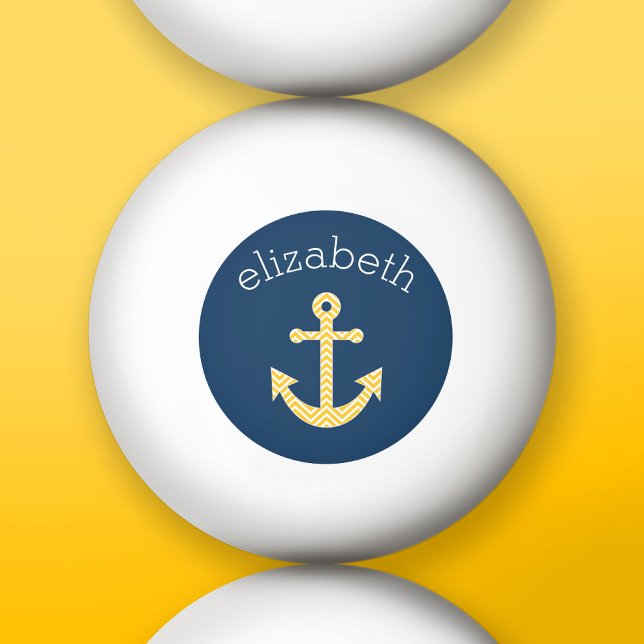 Nautische Verankerung mit Zickzack Navy-Yellow-Mus Tischtennisball (Custom Ping Pong Balls)