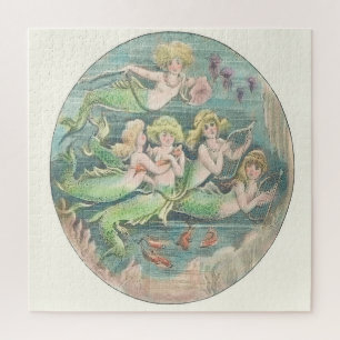 Nautische Vintage-Fantasy-Meerjungfrauen-Cameo Puzzle