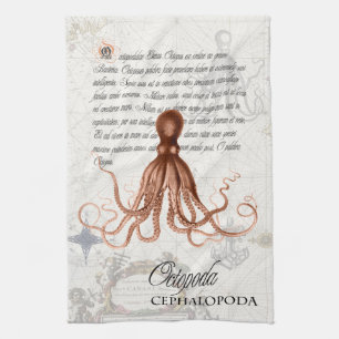 Nautische Vintage Octopus-Illustration und Typogra Geschirrtuch