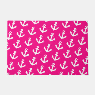 Nautische Vintage Referenzzeichen auf Neonrosa Fußmatte