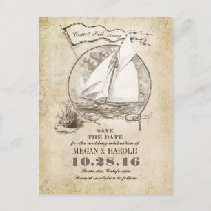 Nautische Vintage Yacht-Save the Date Postkarten