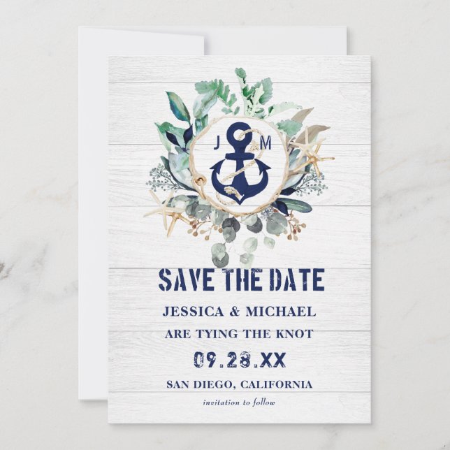 Nautische Wasserfarbenfrohe Anker Marine Creative Save The Date (Vorderseite)